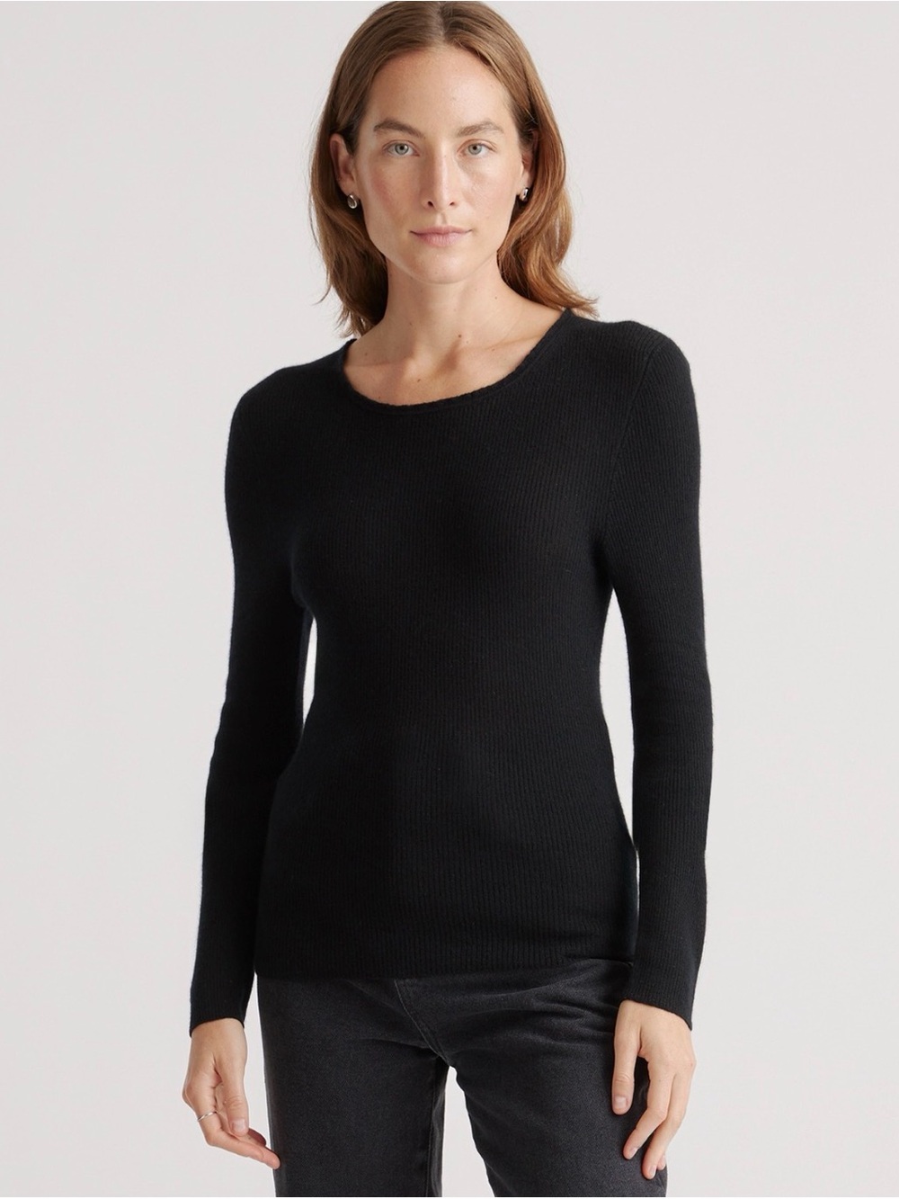 EUC Quince Featherweight 100% Cashmere Ribbed Crewneck Sweater Black L
